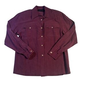 August Silk Womens Burgundy 100% Silk Utility Button Down Shirt Blouse Small